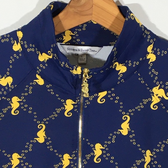 Seahorse Novelty Print Jacket Navy Gold UPF 50 - L - Picture 3 of 16